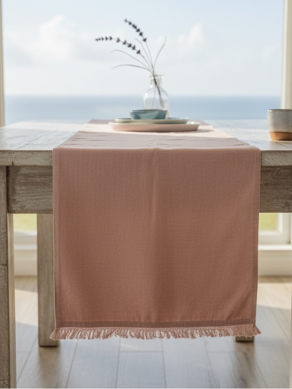 Hearth & Hand Linen Fringe Table Runner Clay